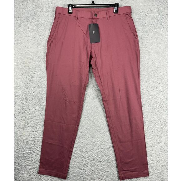 Fabletics High Side Chino Pants Mens 36X32 Dark Pink Modern Slim Fit Stretch NEW